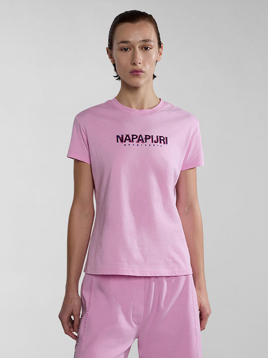Napapijri Γυναικεία Καλοκαιρινή Μπλούζα Βαμβακερή Κοντομάνικη Ροζ