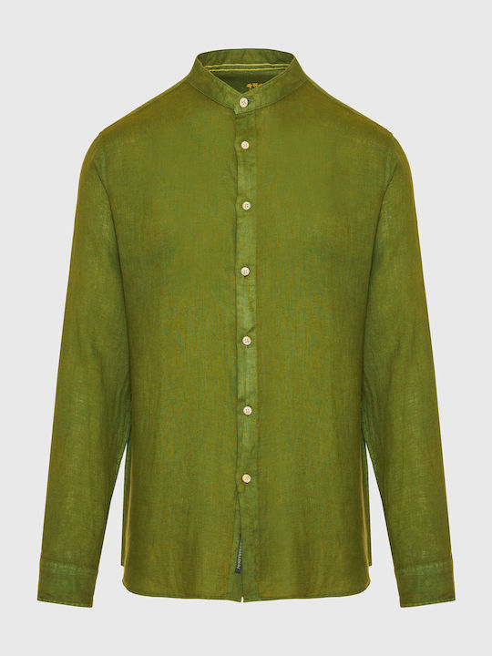 Funky Buddha Men's Shirt Long Sleeve Linen Green