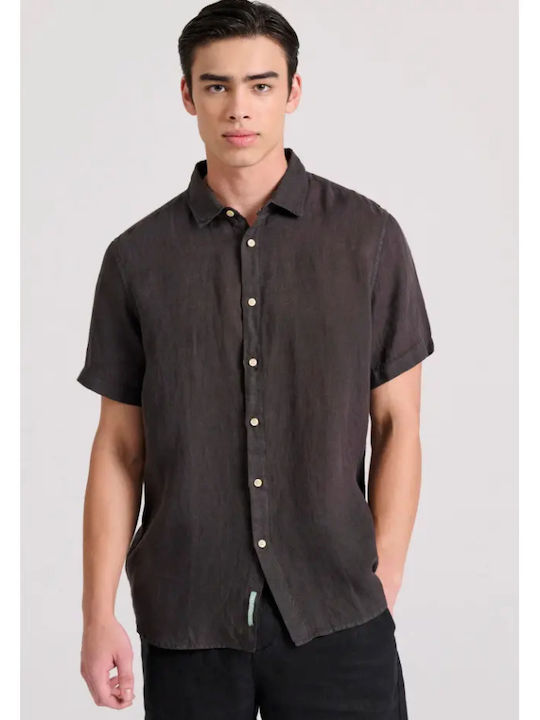 Funky Buddha Kurzärmlig Leinen Hemd Schwarz
