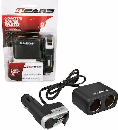4cars Double Socket 12-24v With Usb