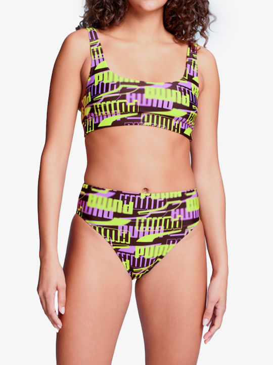 Puma Swim Women Printed High Waist Brief 1p - Black 938345-01 - Black Combo
