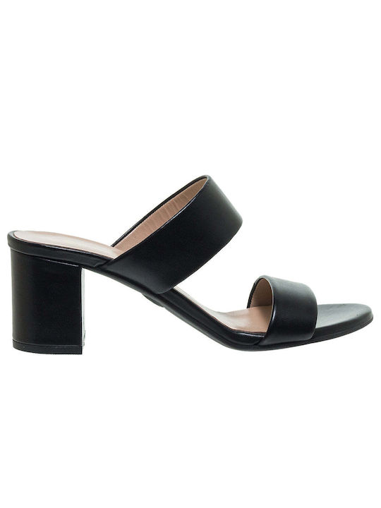 Mourtzi Leather Women's Sandals Black with Medium Heel