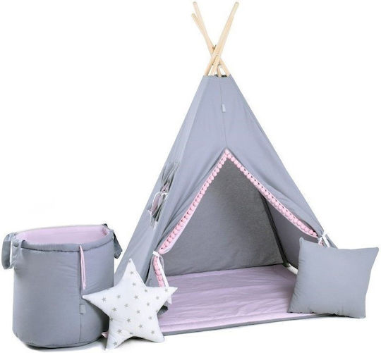 Elis Design Children's Tent Set With Pillows & Basket Gray Pink