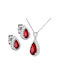 Set Necklace Earrings Silver 925 Red Rosetta Tear Necklace