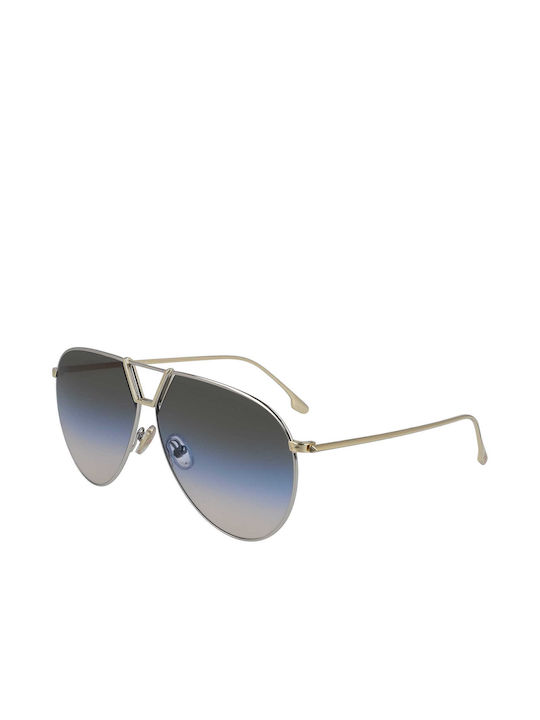 Victoria Beckham Sunglasses with Silver Metal Frame and Blue Gradient Lens VB208S 04