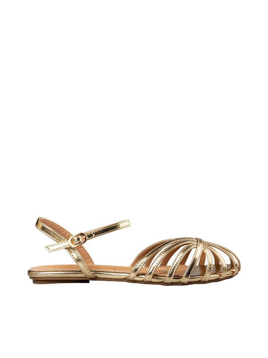 Envie Shoes Damen Flache Sandalen in Gold Farbe