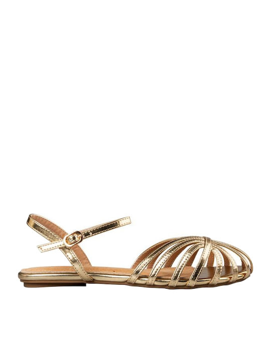 Flache Sandalen für Damen mit Riemen in Gold Farbe