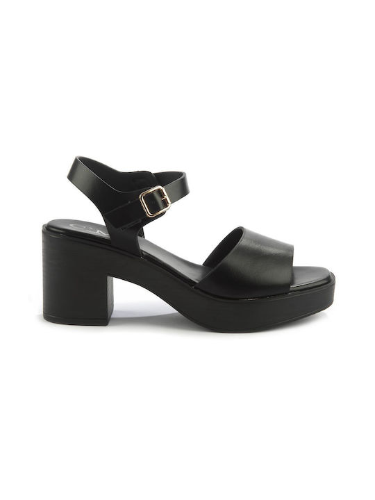 Sandale cu toc pătrat și baretă Fshoes 68234.00 - Fshoes - Negru