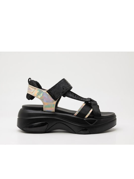 Replay Wellow Damen Flache Sandalen in Schwarz Farbe