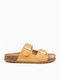 Leather Women's Flat Sandals Camel
