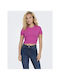 Only Women's Summer Crop Top Cotton Short Sleeve Pink