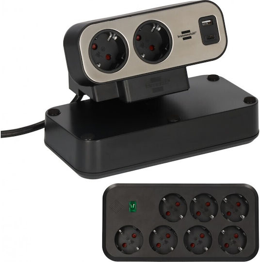 Brennenstuhl Πολύπριζο Aσφαλείας 9 Θέσεων με 2 USB-A, 1 USB-C, Διακόπτη και Καλώδιο 2m