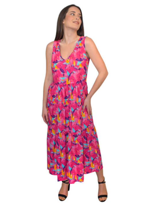 Morena Spain Midi Kleid mit Rüschen Fuchsie