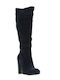 Suede High Heel Women's Boots Navy Blue