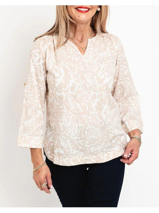 Fransa Женска блуза памучна Дълъг ръкав с V-образно деколте Розов