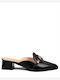 Leather Mules with Chunky Heel in Black Color