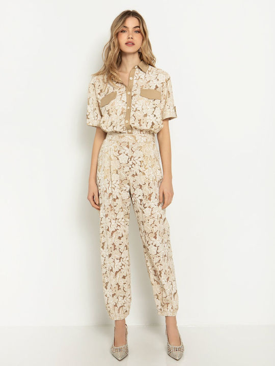 Toi&Moi Women's Fabric Trousers Floral Beige