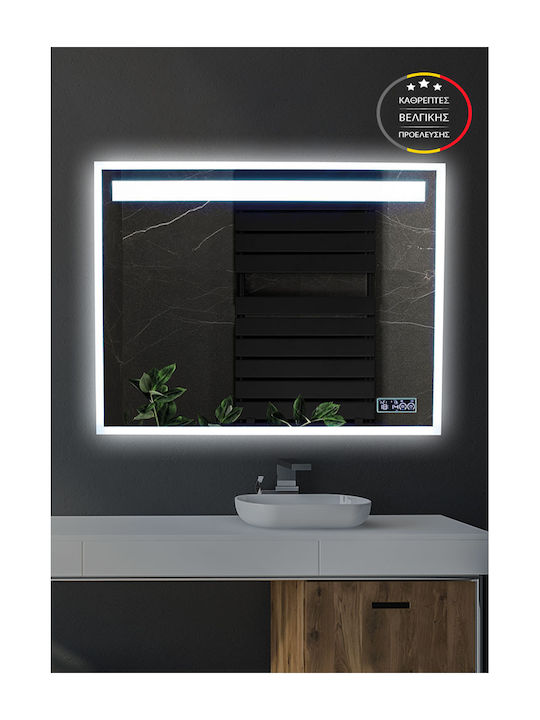 Mirall Tzenna Rectangular Bathroom Mirror Led Touch 80x60cm With Cool Light & Display ( Time, Date, Temperature, Anti-dazzle, Dimmer )