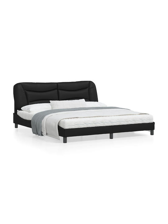 Κρεβάτι King Size Επενδυμένο με Δερματίνη Μαύρο με Τάβλες για Στρώμα 180x200cm