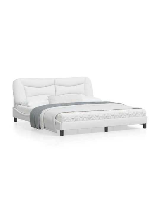 King Size Leather Upholstered Bed White with Sl...