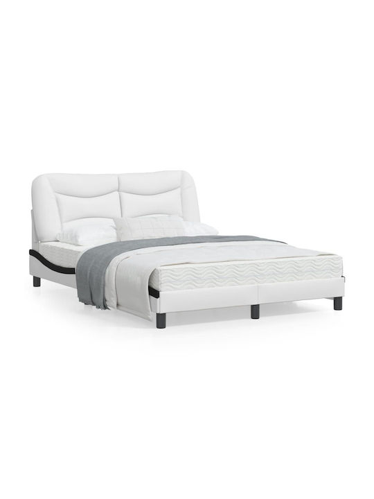 Κρεβάτι Διπλό Ξύλινο Λευκό/μαύρο με Τάβλες για Στρώμα 140x200cm