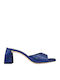 Leder Mules mit Chunky Hoch Absatz in Blau Farbe