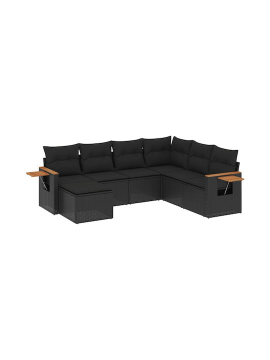 Set Outdoor Lounge Black with Pillows 7pcs