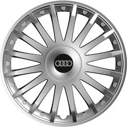 Carro Car Hubcap Set with Audi Emblem 14" 4pcs Silver /Silver