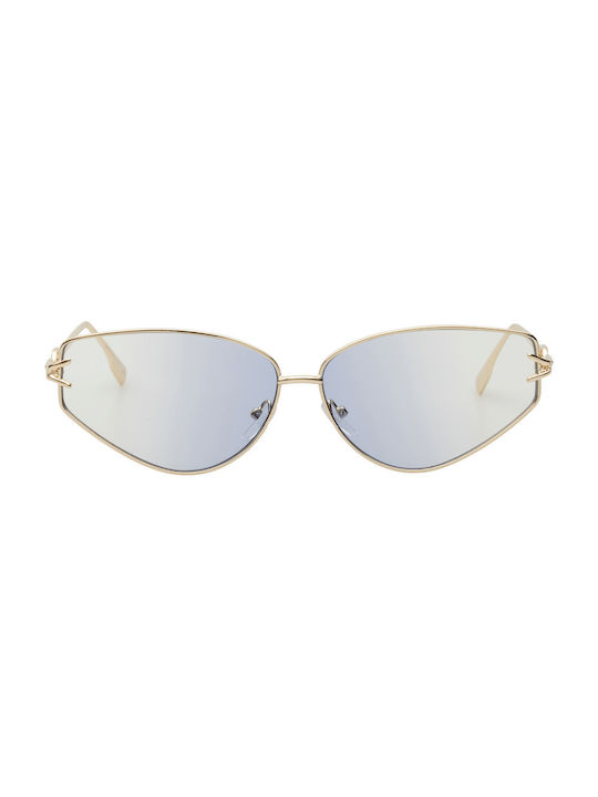 Women's Sunglasses with Gold Metal Frame and Silver Mirror Lens 01-9886-Gold-Light Blue
