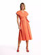 Summer Midi Dress for Wedding - Christening Orange