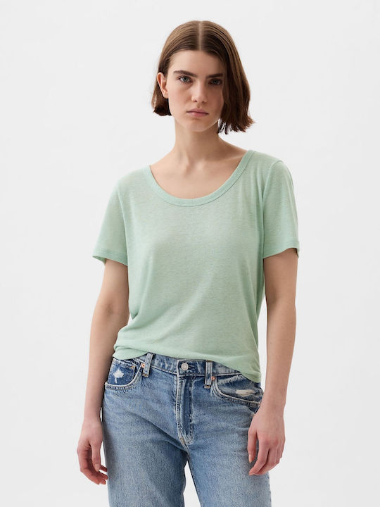 GAP Linen-blend Women's Summer Blouse Linen Frothy Aqua Green