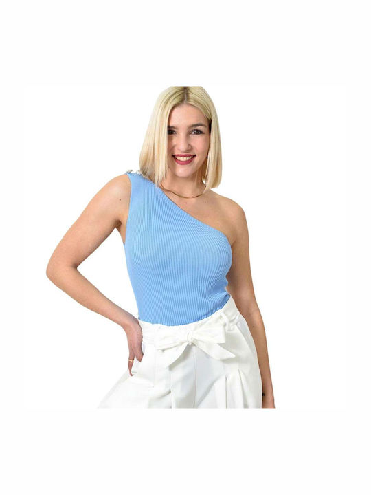 Potre Women's Blouse with One Shoulder Blue