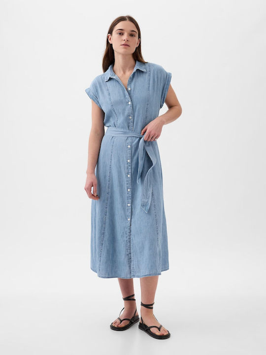 GAP Midi Shirt Dress Dress Light Wash Indigo