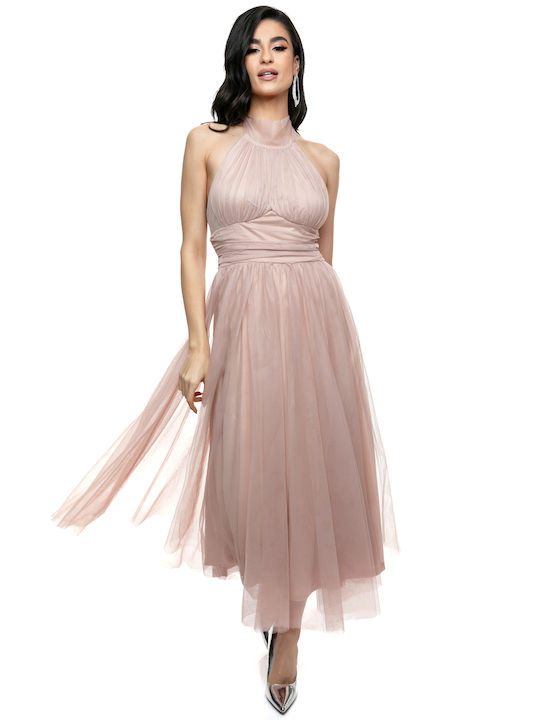 RichgirlBoudoir Καλοκαιρινό Βραδινό Φόρεμα Εξώπλατο με Τούλι Ροζ