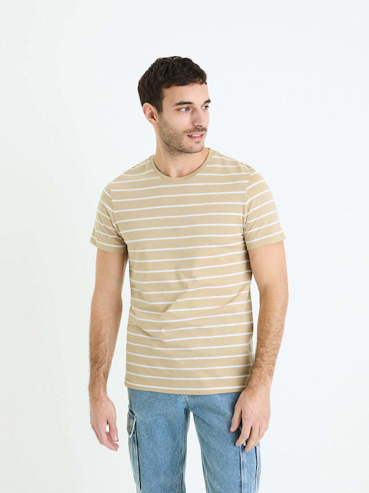 Celio Herren T-Shirt Kurzarm Beige