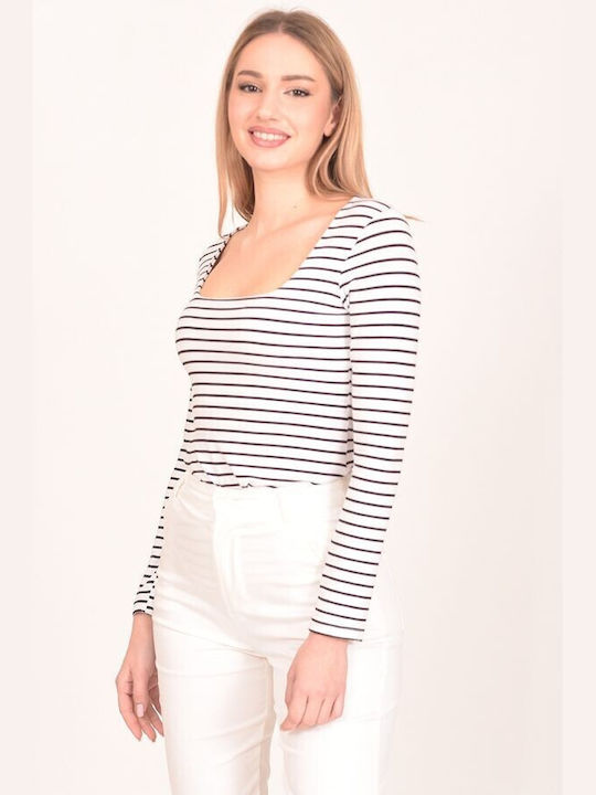 Tweet With Love Women's Blouse Striped White