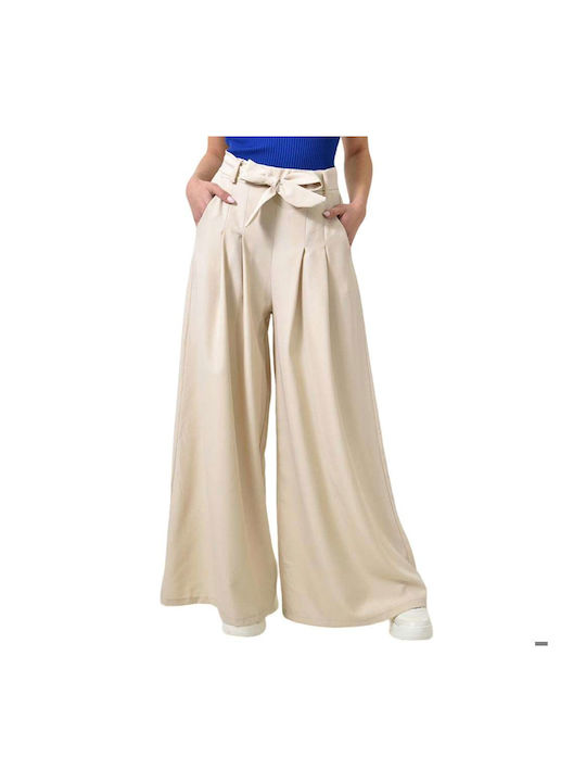 Potre Women's Fabric Trousers in Straight Line Ecru