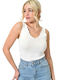 Potre Damen Crop Pullover mit V-Ausschnitt White