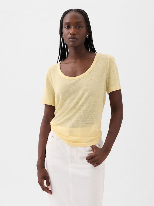 GAP Linen-blend Bluza de Damă de Vară din In Maize Yellow