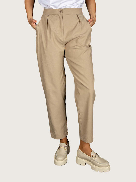 Innocent Women's Fabric Capri Trousers Beige