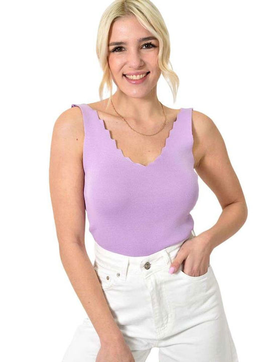 Potre Damen Crop Pullover mit V-Ausschnitt Lila