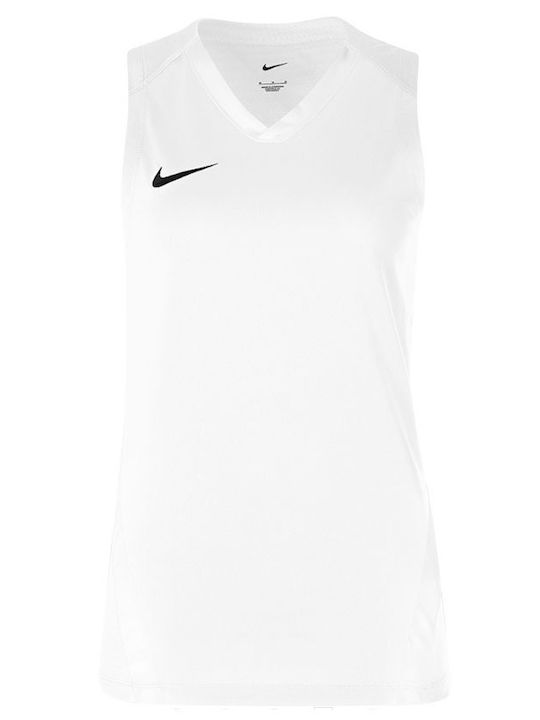 Nike Damen Sportliche Bluse Ärmellos mit V-Ausschnitt Weiß