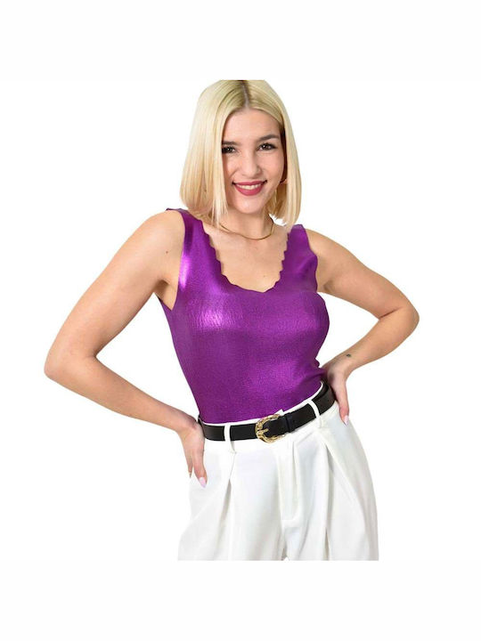 Potre pentru Femei Bluză cu Decolteu în V Purple 23401