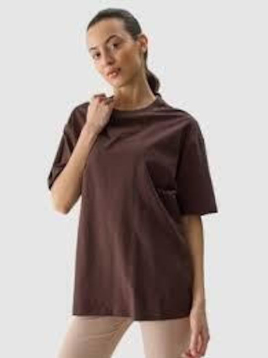 4F Damen Sportliche Bluse Kurzärmelig Braun