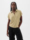 GAP Linen-blend Femeie Polo Bluză Mânecă scurtă Khaki Tan