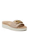 Leder Flache Sandalen für Damen in Beige Farbe