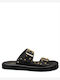 Leather Women's Flat Sandals Flatforms in Black Color