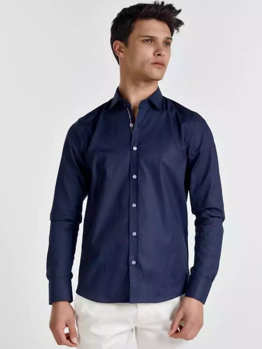 Monte Napoleone Men's Shirt Long Sleeve Cotton Blue