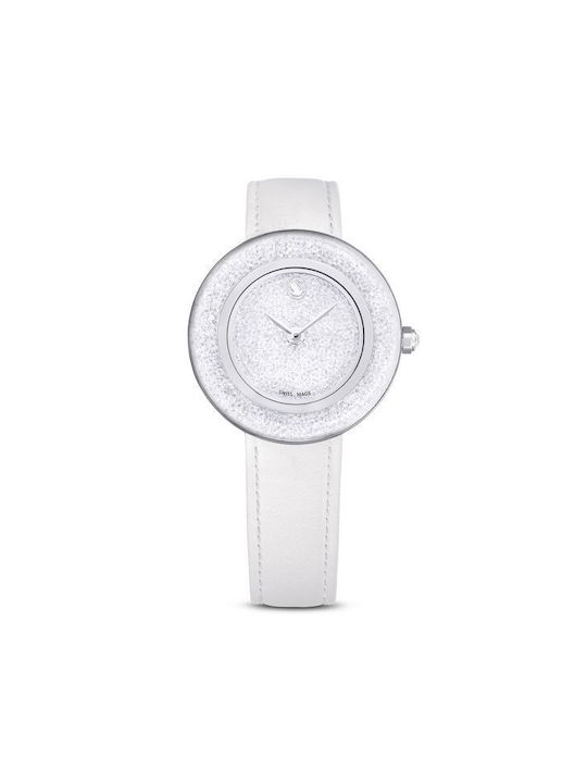 Swarovski Crystalline Watch with White Leather Strap