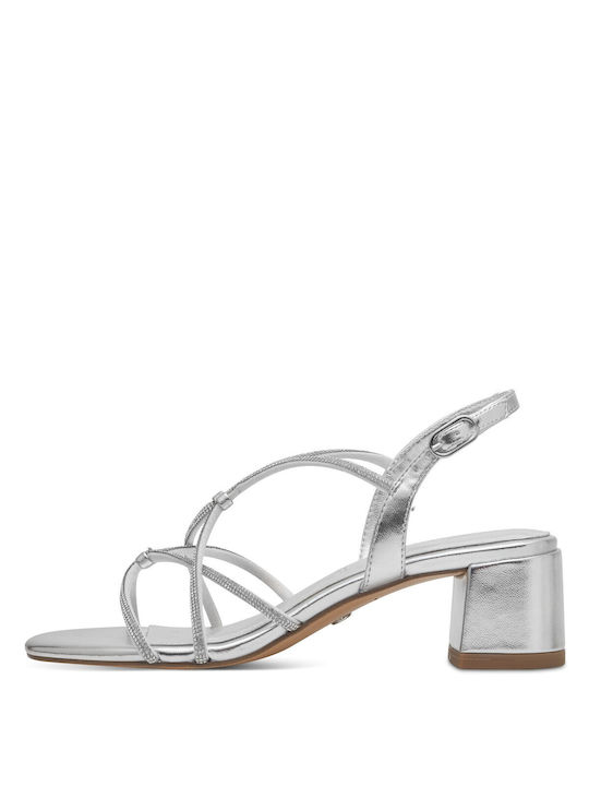 Tamaris Anatomic Fabric Women's Sandals Silver with Medium Heel